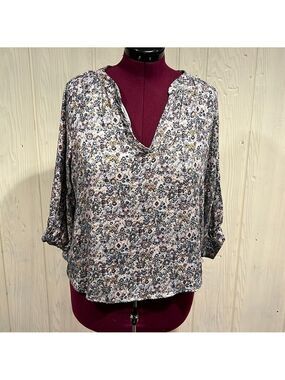Roan & Ryan Vintage Floral Print Blouse Large Elbow Sleeves USA